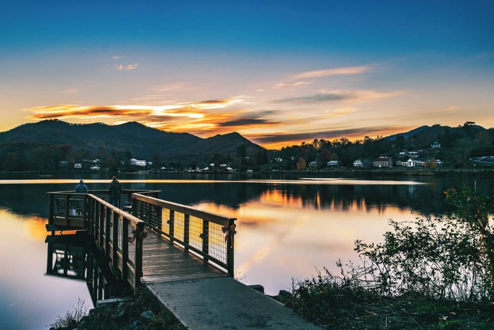 Row of houses on Lake Junaluska near Asheville, NC