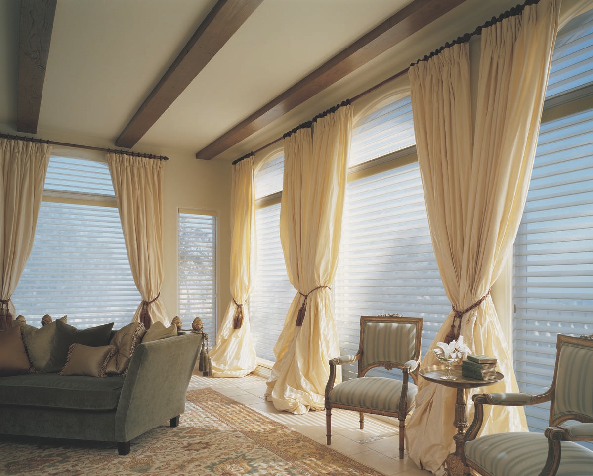 Design Studio™ Drapery near Fletcher, North Carolina (NC) Layering Hunter Douglas for enhanced features