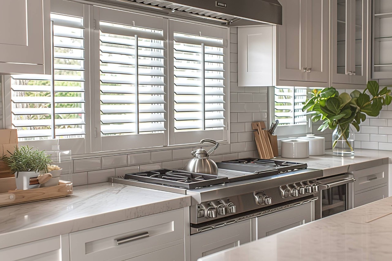 Plantation shutters in a kitchen near Fletcher, NC