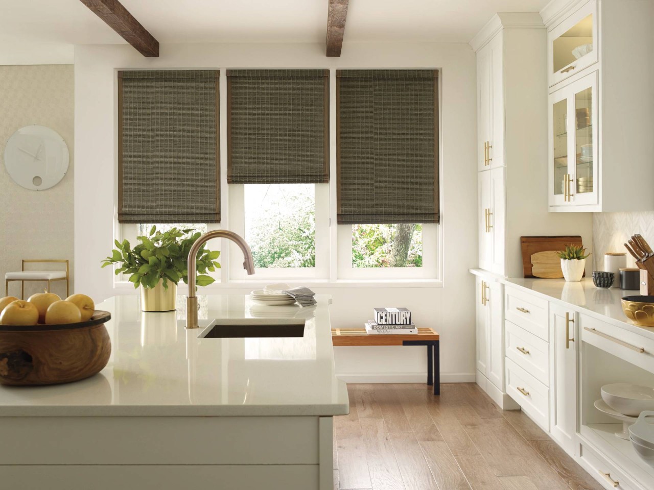 Hunter Douglas woven wood shades in a kitchen near Fletcher, NC